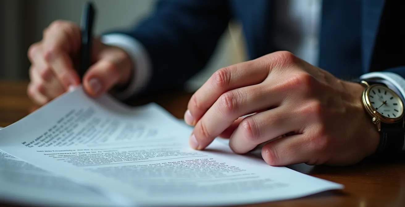 Mentor empresarial revisando documentación oficial con experiencia visible