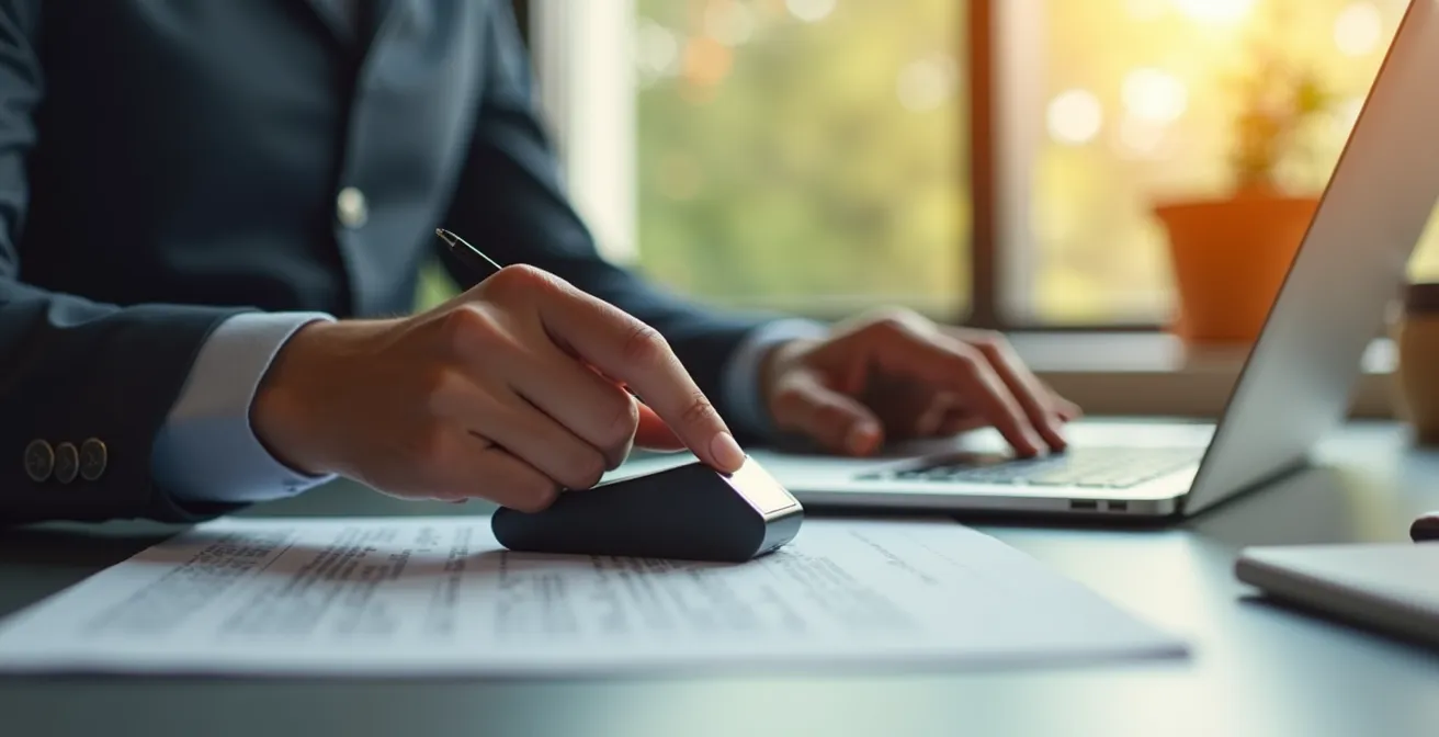 Manos firmando digitalmente documentos de constitución empresarial con certificado electrónico