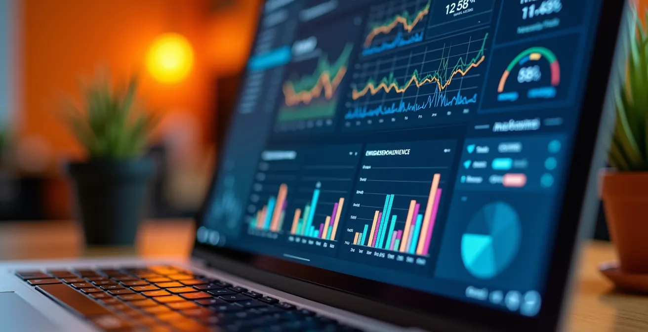 Vista macro de pantalla mostrando analíticas web con gráficos de engagement